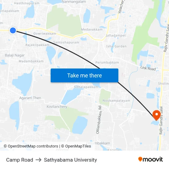 Camp Road to Sathyabama University map
