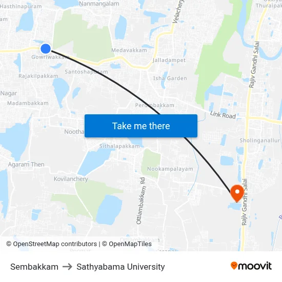Sembakkam to Sathyabama University map