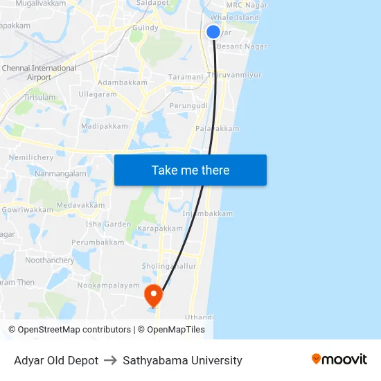Adyar Old Depot to Sathyabama University map