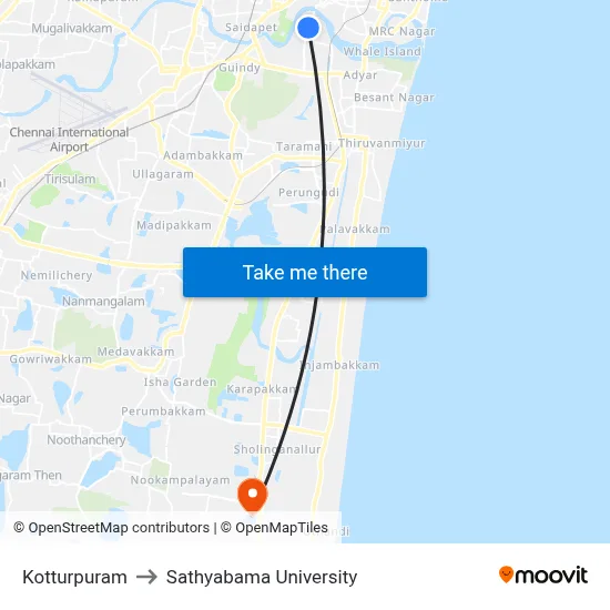 Kotturpuram to Sathyabama University map