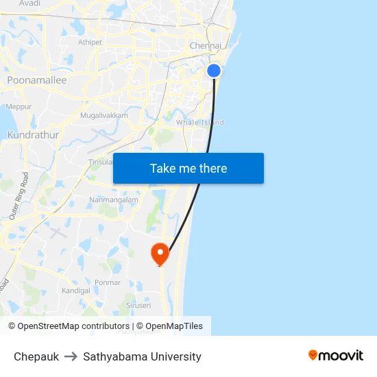 Chepauk to Sathyabama University map