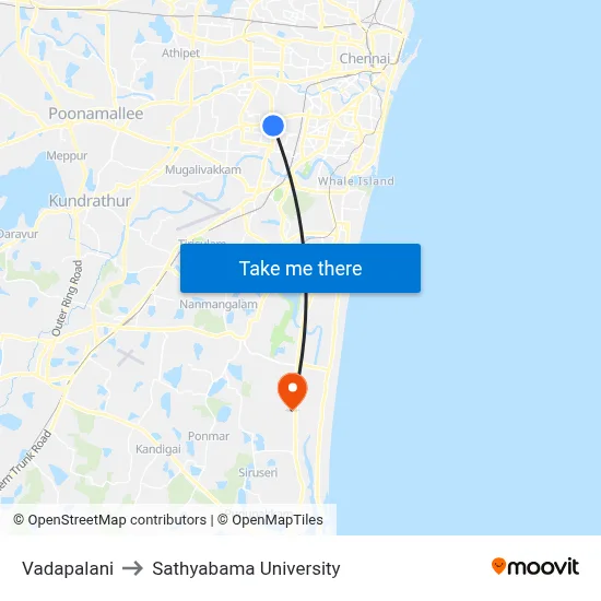 Vadapalani to Sathyabama University map