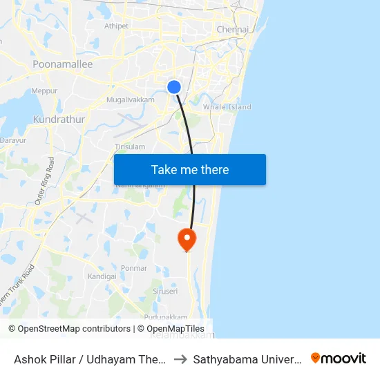 Ashok Pillar / Udhayam Theatre to Sathyabama University map