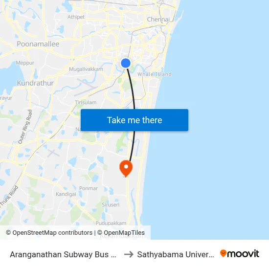 Aranganathan Subway Bus Stop to Sathyabama University map