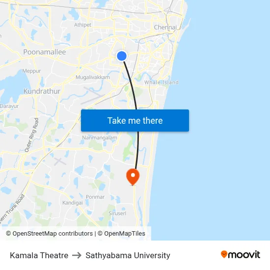 Kamala Theatre to Sathyabama University map