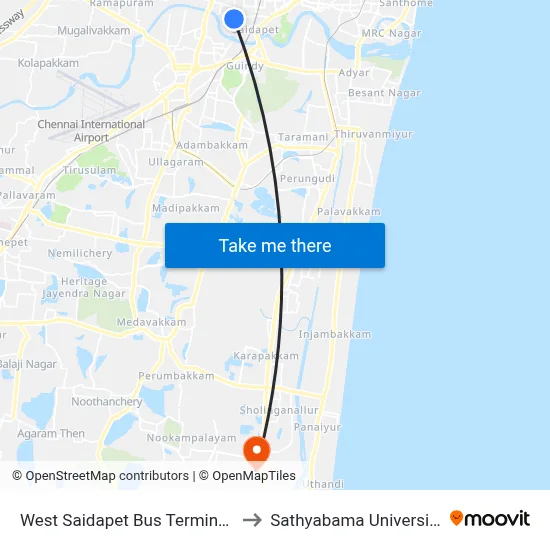 West Saidapet Bus Terminus to Sathyabama University map