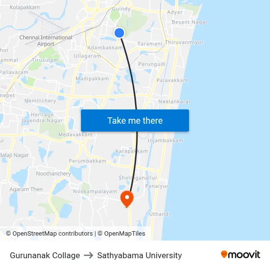 Gurunanak Collage to Sathyabama University map
