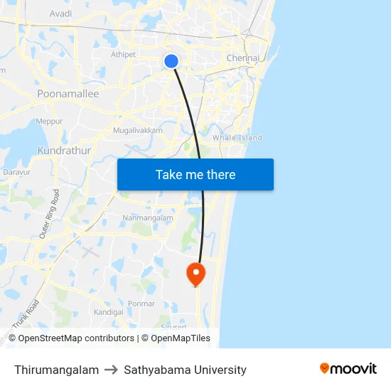 Thirumangalam to Sathyabama University map