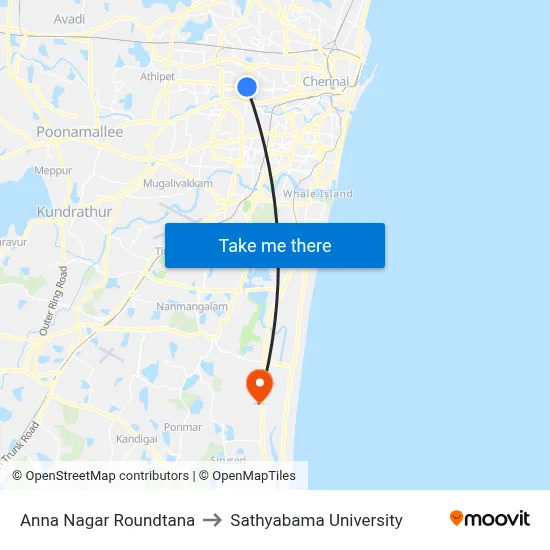 Anna Nagar Roundtana to Sathyabama University map