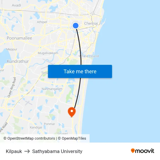 Kilpauk to Sathyabama University map