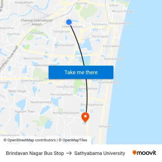 Brindavan Nagar Bus Stop to Sathyabama University map