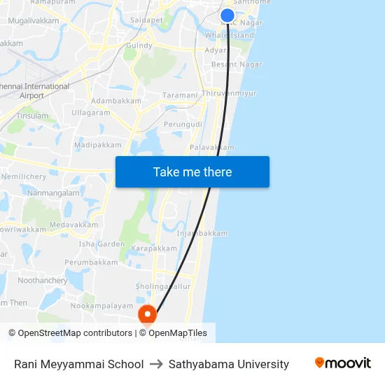 Rani Meyyammai School to Sathyabama University map