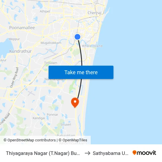 Thiyagaraya Nagar (T.Nagar) Bus Depot Corner to Sathyabama University map