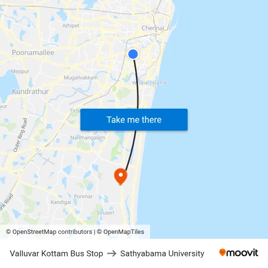 Valluvar Kottam Bus Stop to Sathyabama University map