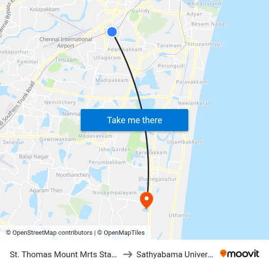 St. Thomas Mount Mrts Station to Sathyabama University map