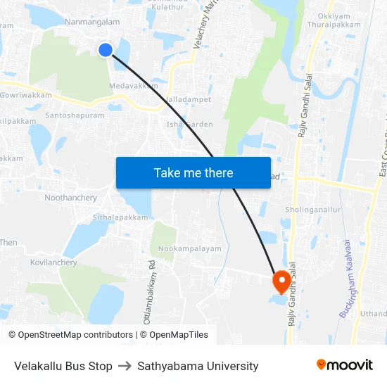 Velakallu Bus Stop to Sathyabama University map