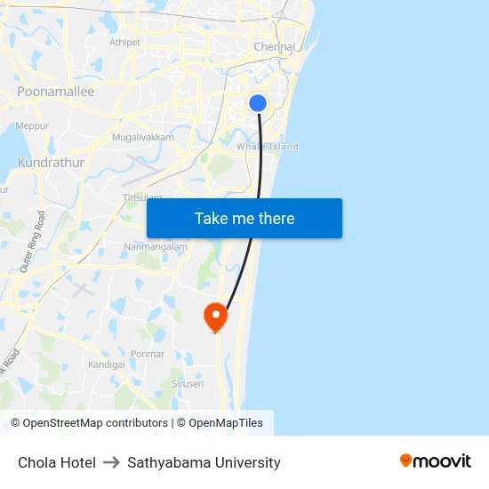 Chola Hotel to Sathyabama University map
