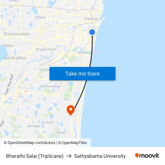 Bharathi Salai (Triplicane) to Sathyabama University map