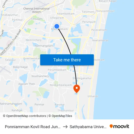 Ponniamman Kovil Road Junction to Sathyabama University map