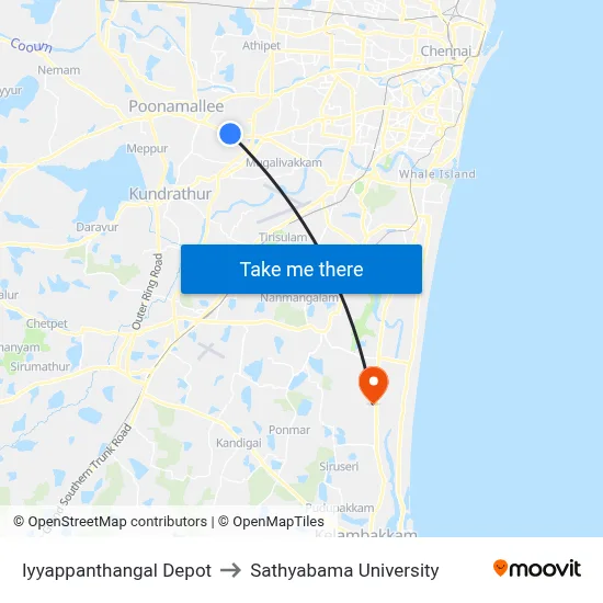 Iyyappanthangal Depot to Sathyabama University map
