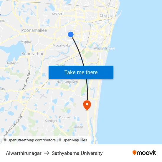 Alwarthirunagar to Sathyabama University map