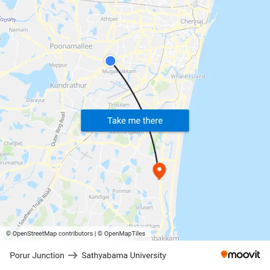 Porur Junction to Sathyabama University map