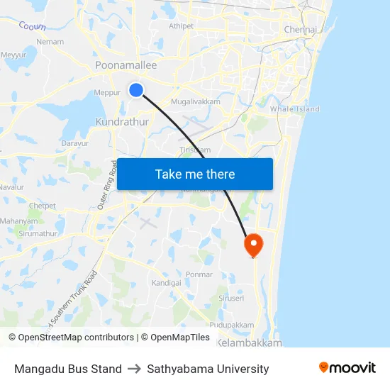 Mangadu Bus Stand to Sathyabama University map