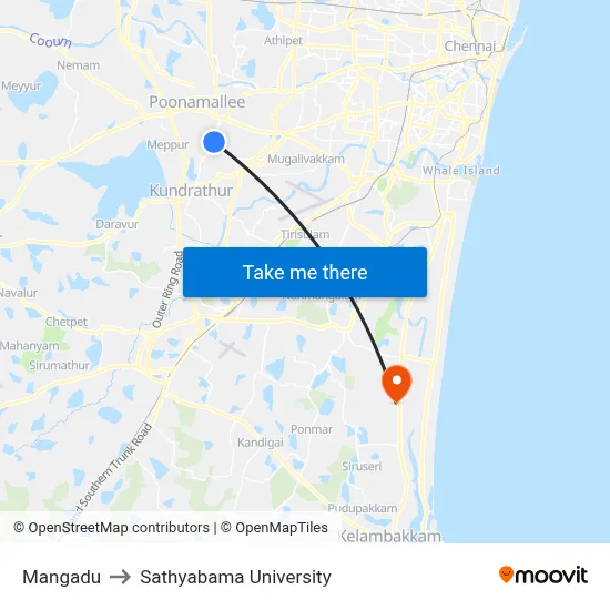 Mangadu to Sathyabama University map