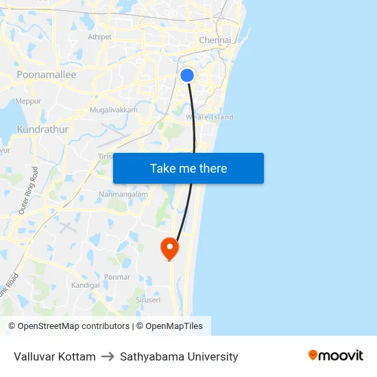 Valluvar Kottam to Sathyabama University map
