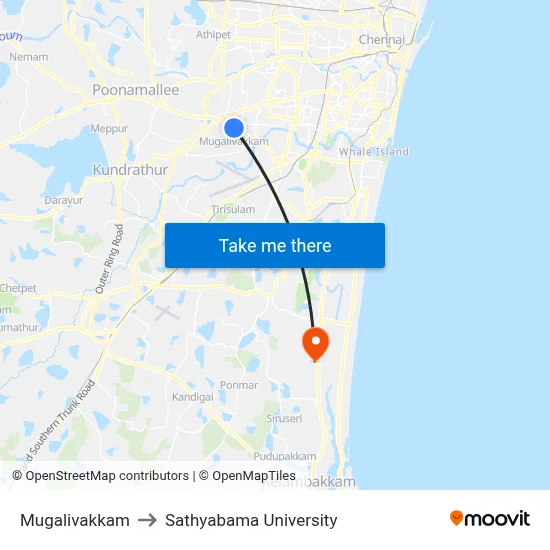 Mugalivakkam to Sathyabama University map
