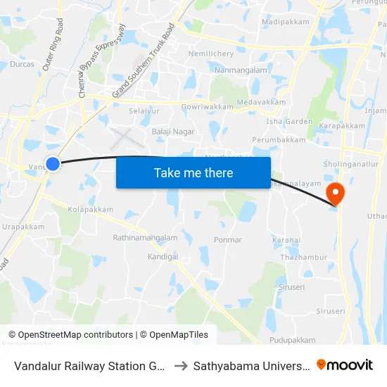 Vandalur Railway Station Gate to Sathyabama University map