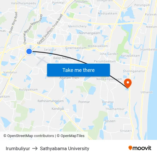Irumbuliyur to Sathyabama University map