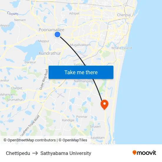 Chettipedu to Sathyabama University map