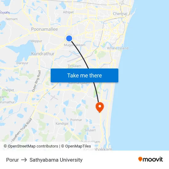 Porur to Sathyabama University map