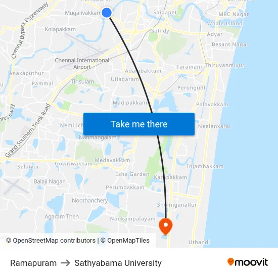 Ramapuram to Sathyabama University map