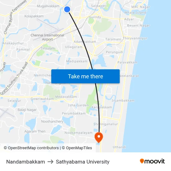 Nandambakkam to Sathyabama University map