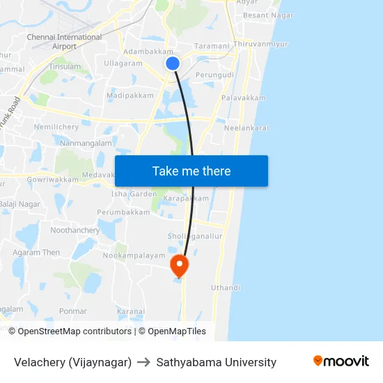Velachery (Vijaynagar) to Sathyabama University map