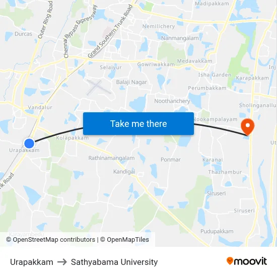 Urapakkam to Sathyabama University map