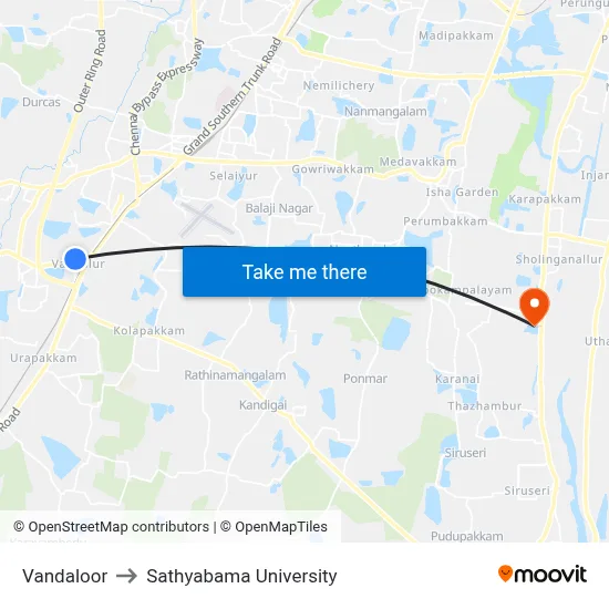 Vandalur to Sathyabama University map