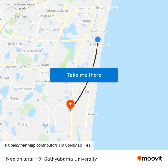 Neelankarai to Sathyabama University map