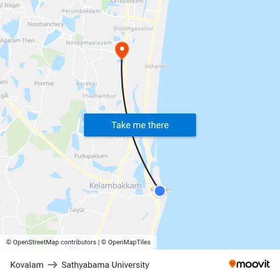 Kovalam to Sathyabama University map