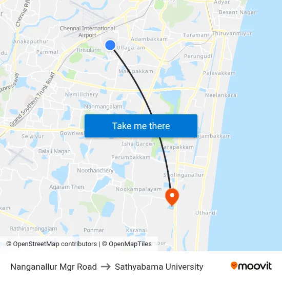 Nanganallur Mgr Road to Sathyabama University map