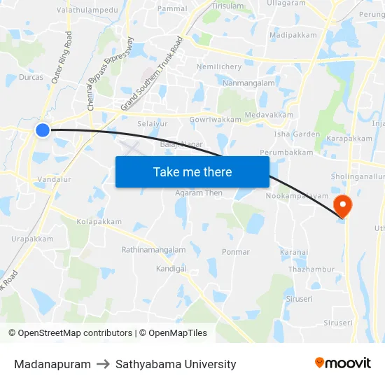 Madanapuram to Sathyabama University map