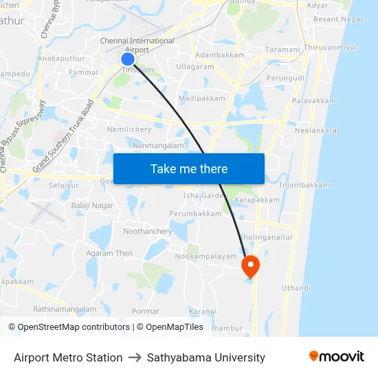 Airport Metro Station to Sathyabama University map