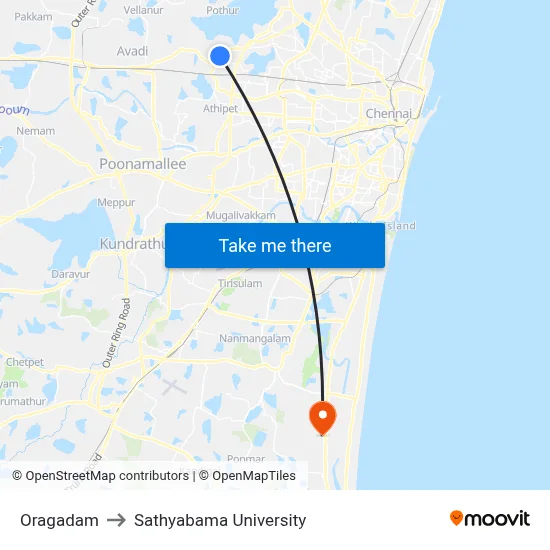 Oragadam to Sathyabama University map