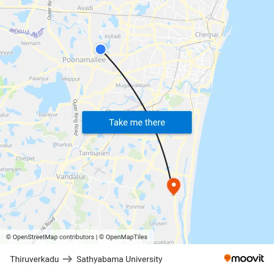 Thiruverkadu to Sathyabama University map