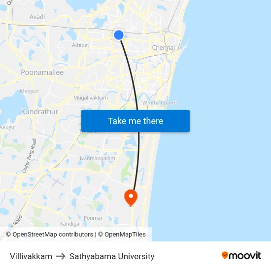 Villivakkam to Sathyabama University map