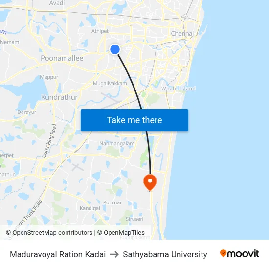 Maduravoyal Ration Kadai to Sathyabama University map