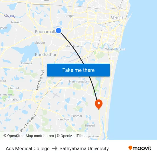 Acs Medical College to Sathyabama University map