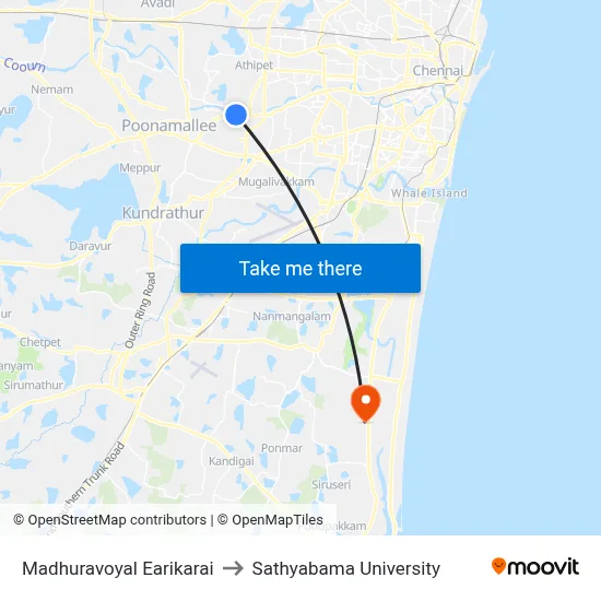 Madhuravoyal Earikarai to Sathyabama University map